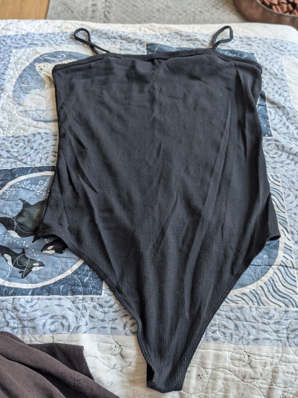 American Eagle Outfitters Black Ribbed Spaghetti-Strap Bodysuit